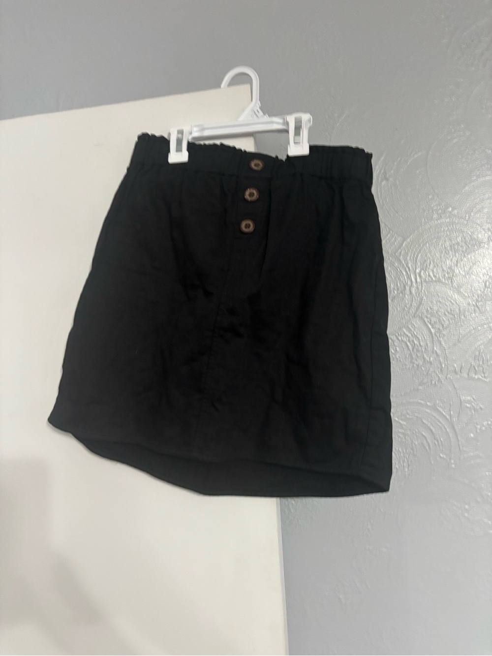 Black Button-Front Mini Skirt